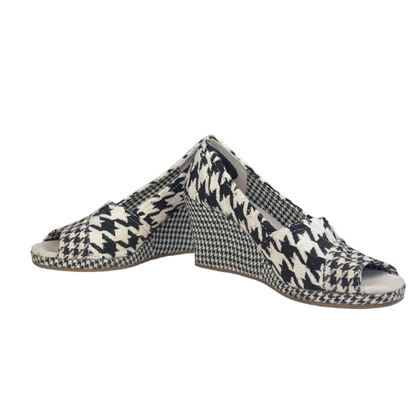 Tom’s Black White Scottish Houndstooth Wedge Heel Open Toe Shoes Size 9.5 - Picture 8 of 12